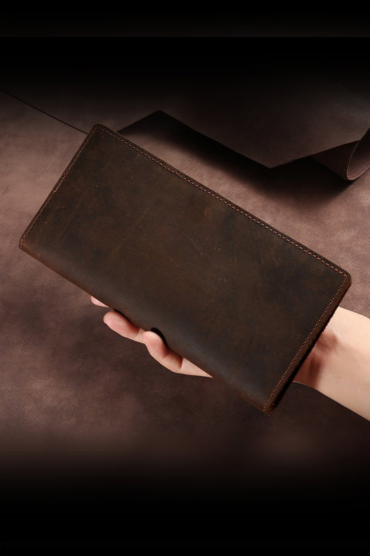 Vintage Multifunction Crazy Horse Leather Long Wallet
