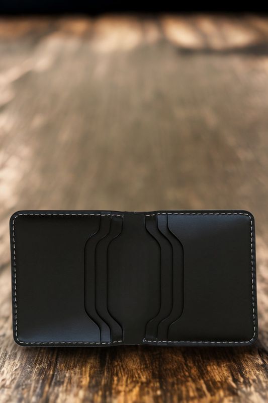 Black Bifold Wallet 100% Full-Grain Genuine Leather