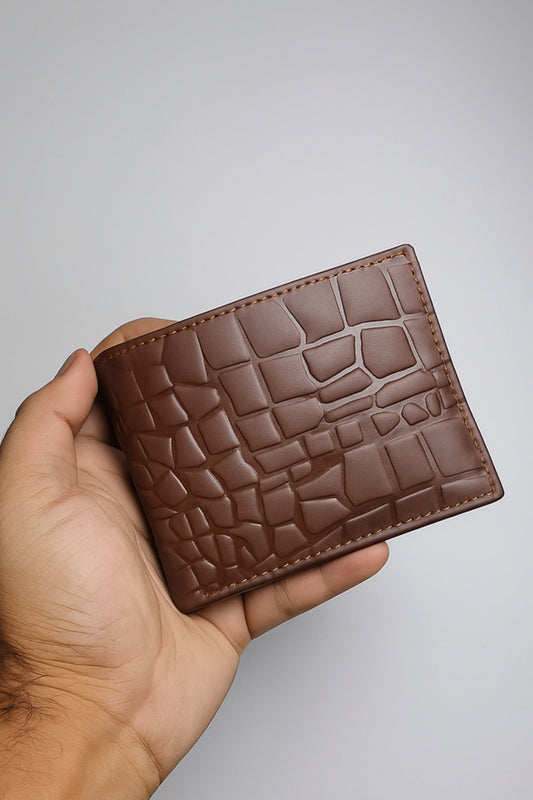 Crocodile texture Genuine cow leather Brown wallet