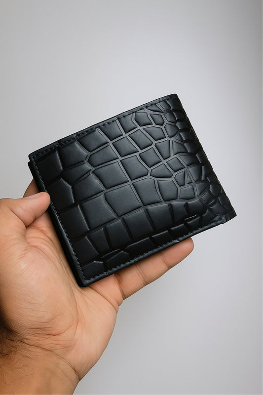 Crocodile texture Genuine cow leather Black wallet