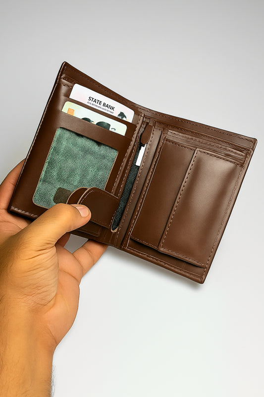17 Pockets Brown Vertical Bifold Wallet